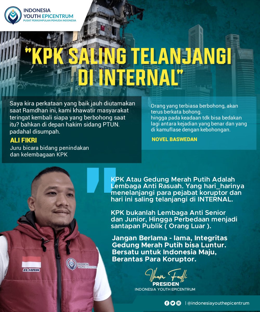 IYepicentrum's tweet photo. Ketua KPK Firli Bahuri ramai-ramai diserang usai pemberhentian Brigjen Endar
Ada apa di KPK ?

#KPK #KPKRI #FirliBahuri #Korupsi #NovelBaswedan #Cicak #Buaya #Jokowi #Jokowidodo #IlhamFadli #Kisruh https://t.co/UZb13xgtpX
