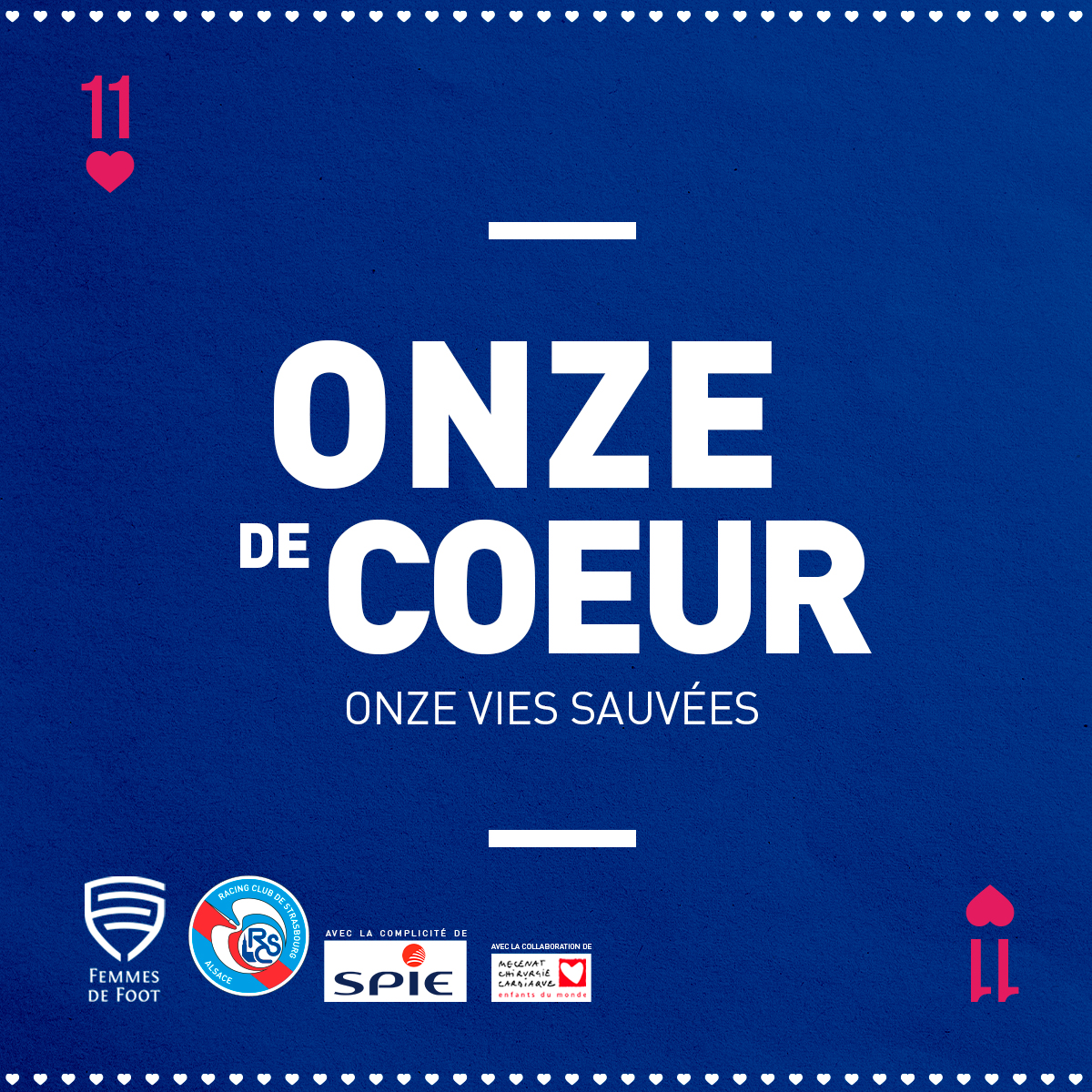 RCSA's tweet photo. ❤ #FemmesDeFoot | "𝐎𝐧𝐳𝐞 𝐝𝐞 𝐜𝐨𝐞𝐮𝐫"

Femmes de Foot, en partenariat avec le Racing et @mecenatcardiaqu et avec le soutien de #Spie, a monté le programme “Onze de Cœur”, destiné à sauver 11 enfants atteints de malformations cardiaques.

➕ Toutes les infos ici ⤵