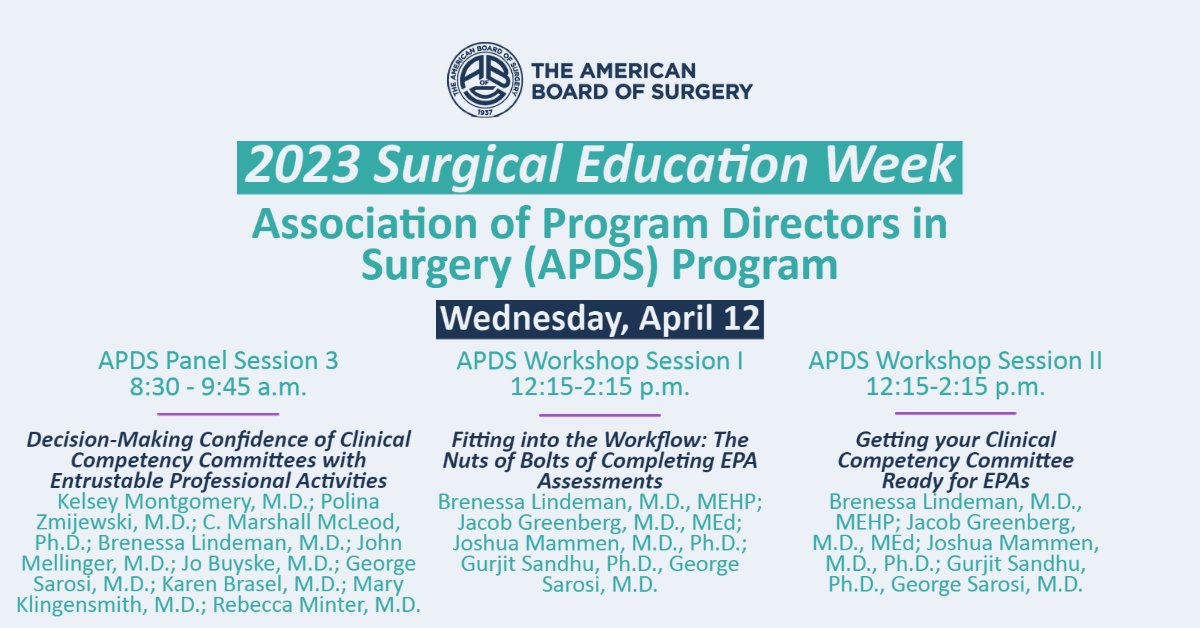 AmBdSurg's tweet image. Today on the #SEW2023 agenda: @APDSurgery members, join the #ABSEPAProject team for one (or all!) of several sessions, starting with a Panel Session at 8:30 am PT &amp;amp; continuing through lunch with two Workshop Sessions beginning at 12:15 pm PT - ow.ly/lt5U50NG6QT