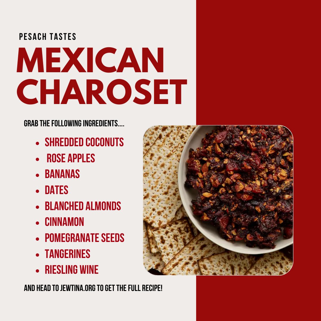 jewtinayco's tweet photo. Add a Latin flavor to your Passover this year! 🥘 Passover is all about exploration, questions, and unity of the Jewish people. Check out these delicious recipes at https://t.co/avulJph0FT. #jews #latinx #comunidad #latin #latina #latinpride #pesaj #passover #charoset #matzah https://t.co/Eh6j8UhJH6