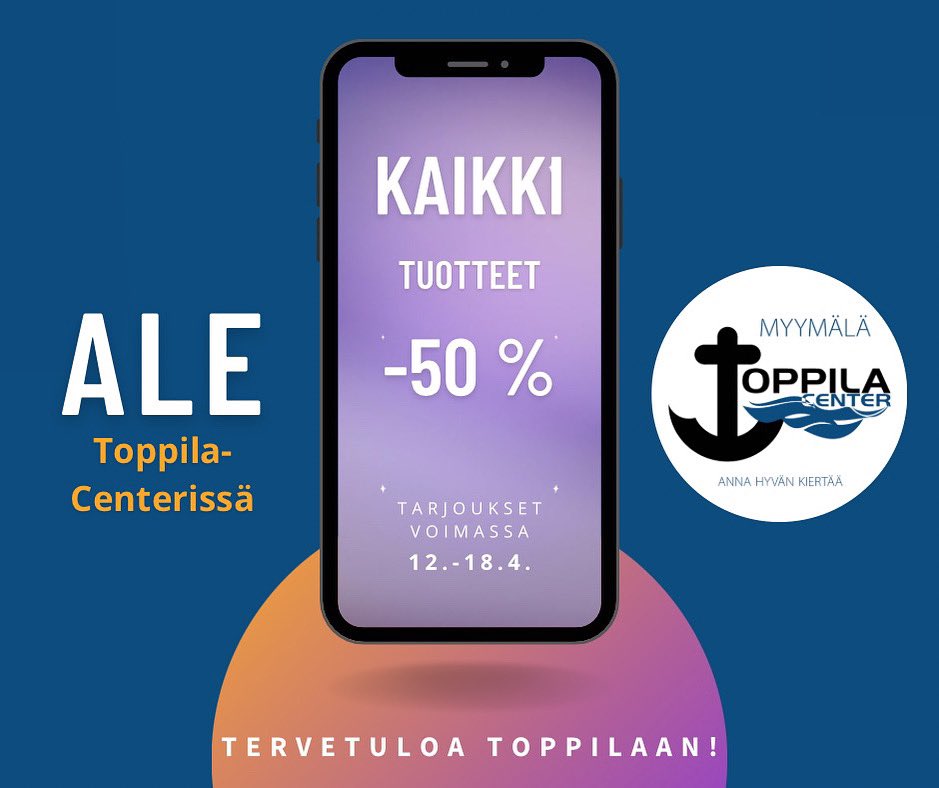 ToppilaCenter's tweet photo. 🚨 🚨 🚨
Toppilassa alkoi ALE!
Kaikki tuotteet -50%
12.-18.4. välisen ajan!
Tervetuloa ostoksille!
#kirppis #kirpputori
#löytöjä #oulu #ale
#puoleenhintaan
#huhtikuu #kirppari
#allproduct #toppila
#sale #secondhand https://t.co/7NtGvDpoba