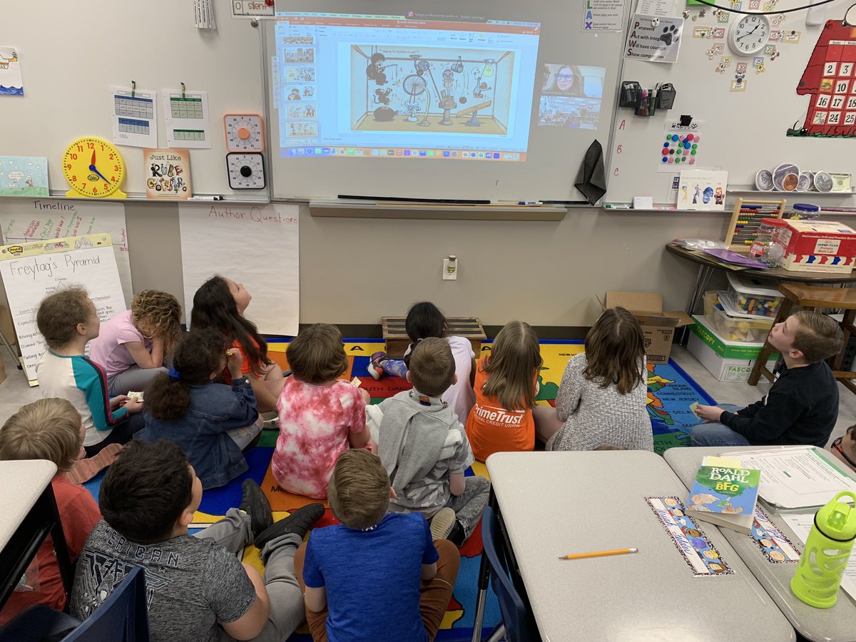 CindymillerE's tweet photo. Ms. Miller’s second grade high ability class interviewed children’s author Sarah Aronson on Tuesday. She read her book Just Like Rube Goldberg and inspired all of us to be authors! https://t.co/1PFeuwdPel