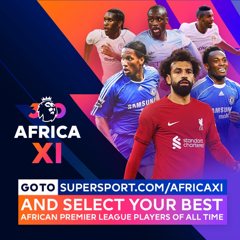 SuperSportTV's tweet photo. To celebrate 30 years of African brilliance in the Premier League, we need you to vote for your 11 best African footballers in the history of the league! Click below to vote now 🌍