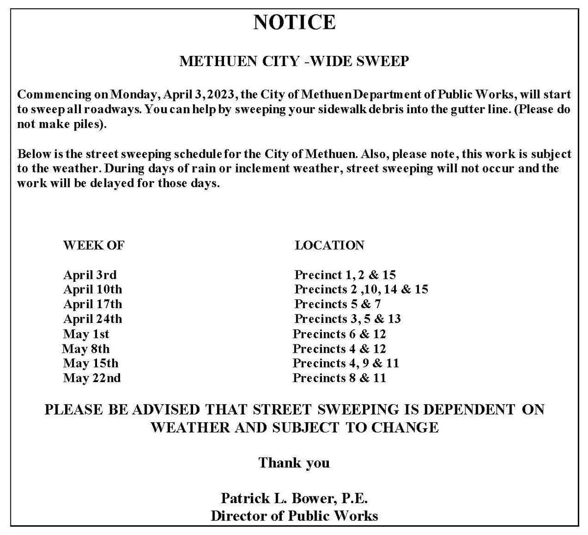 JessFinocchiaro's tweet photo. Methuen’s 2023 street sweeping schedule! 🧹

Unsure what precinct you’re in? A quick way to check is: https://t.co/qVCvxttu05 and put in your address and it will generate your precinct. #Methuen https://t.co/fHX7Zy4E0M
