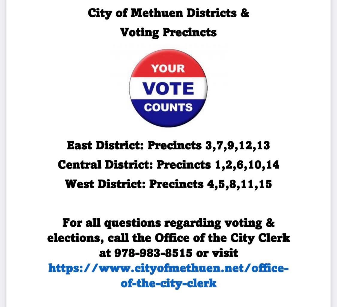 Methuen’s 2023 street sweeping schedule! 🧹

Unsure what precinct you’re in? A quick way to check is: wheredoivotema.com and put in your address and it will generate your precinct. #Methuen