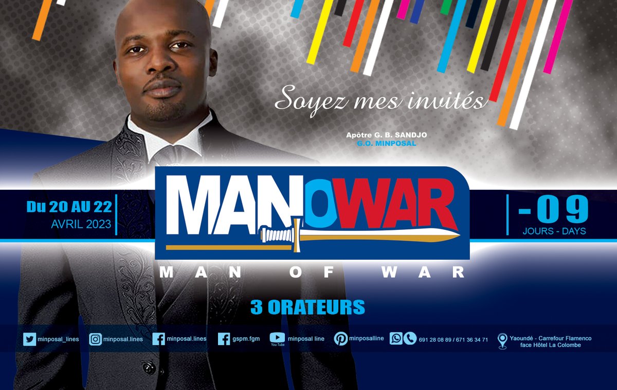 minposal_lines's tweet photo. MAN OF WAR (from 20 to 22 April 2023) / HOMME DE GUERRE(du 20 au 22 Avril 2023) 
#thaught #pensee #renouveau #inteligencia #enseignement #basiscs #fondamentaux #ecole #school #teaching #Evangile #gospel #prophetic #gloire #glory #exposition #briller #planter #Destinee #destiny https://t.co/drA3OYYoly