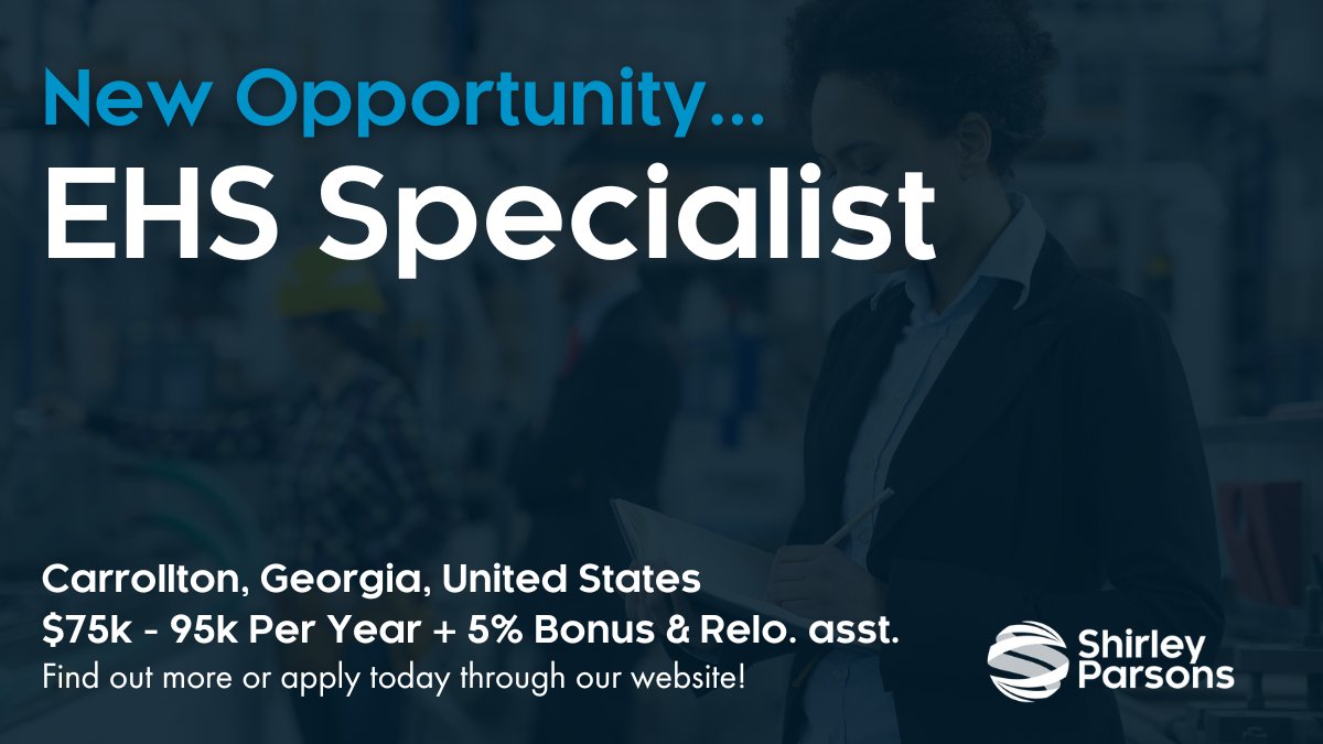 We are hiring an EHS Specialist in Carrollton, GA for a global industrial manufacturer. Apply here: bit.ly/3MGE7ES

#healthandsafety #jobs #vacancies