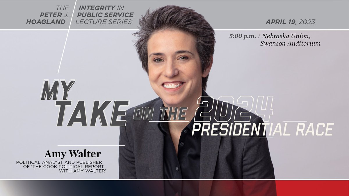 Nebraska CAS (@unlcas) on Twitter photo In one week, political analyst <a href="/amyewalter/">Amy Walter</a> will offer her take on the 2024 presidential election and the Washington political scene.
This year's Hoagland Lecture is at 5pm in the City Union Auditorium.
bit.ly/3MuhiEf
<a href="/UNLPoliSci/">UNL Poli Sci</a> In one week, political analyst <a href="/amyewalter/">Amy Walter</a> will offer her take on the 2024 presidential election and the Washington political scene.
This year's Hoagland Lecture is at 5pm in the City Union Auditorium.
bit.ly/3MuhiEf
<a href="/UNLPoliSci/">UNL Poli Sci</a>