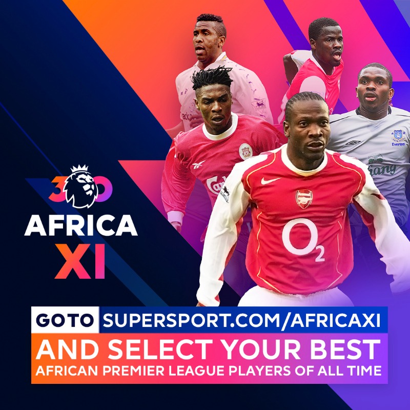 SuperSportTV's tweet photo. To celebrate 30 years of African brilliance in the Premier League, we need you to vote for your 11 best African footballers in the history of the league! Click below to vote now 🌍