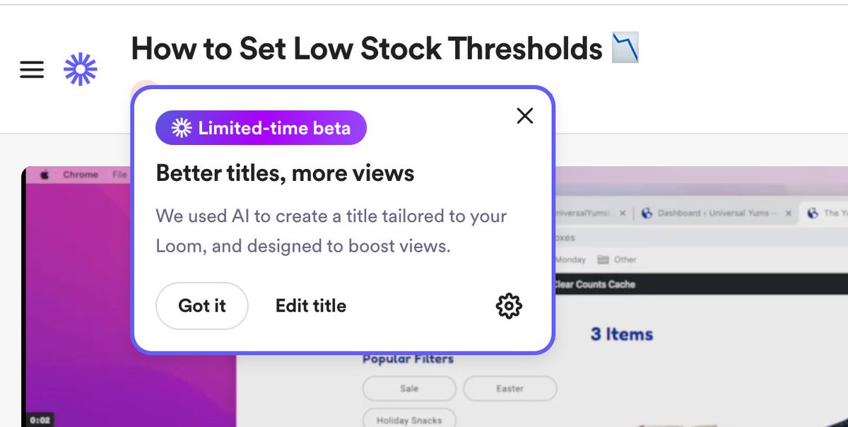 devinsays's tweet photo. Wow, really nice use of AI in @loom. It must have transcribed my voice and then parsed out an effective title. Crazy! https://t.co/2Mt9znfWMd