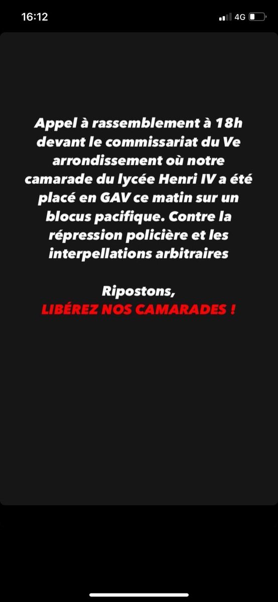 Après une journée de blocage dans Paris, nous apprenons la détention d’un jeune ce matin. Soutiens