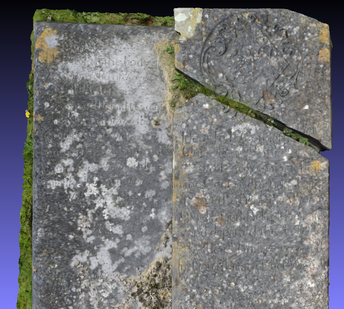 KJNiven's tweet photo. Another great example of what can be done with simple 3D capture and the resulting geometry. Two 18thC flat stones from Bossall churchyard below, both very hard to read in the field. Right image is the textured mesh, left is using Meshlab's Radiance Scaling shader. https://t.co/zM8h9KgdQS