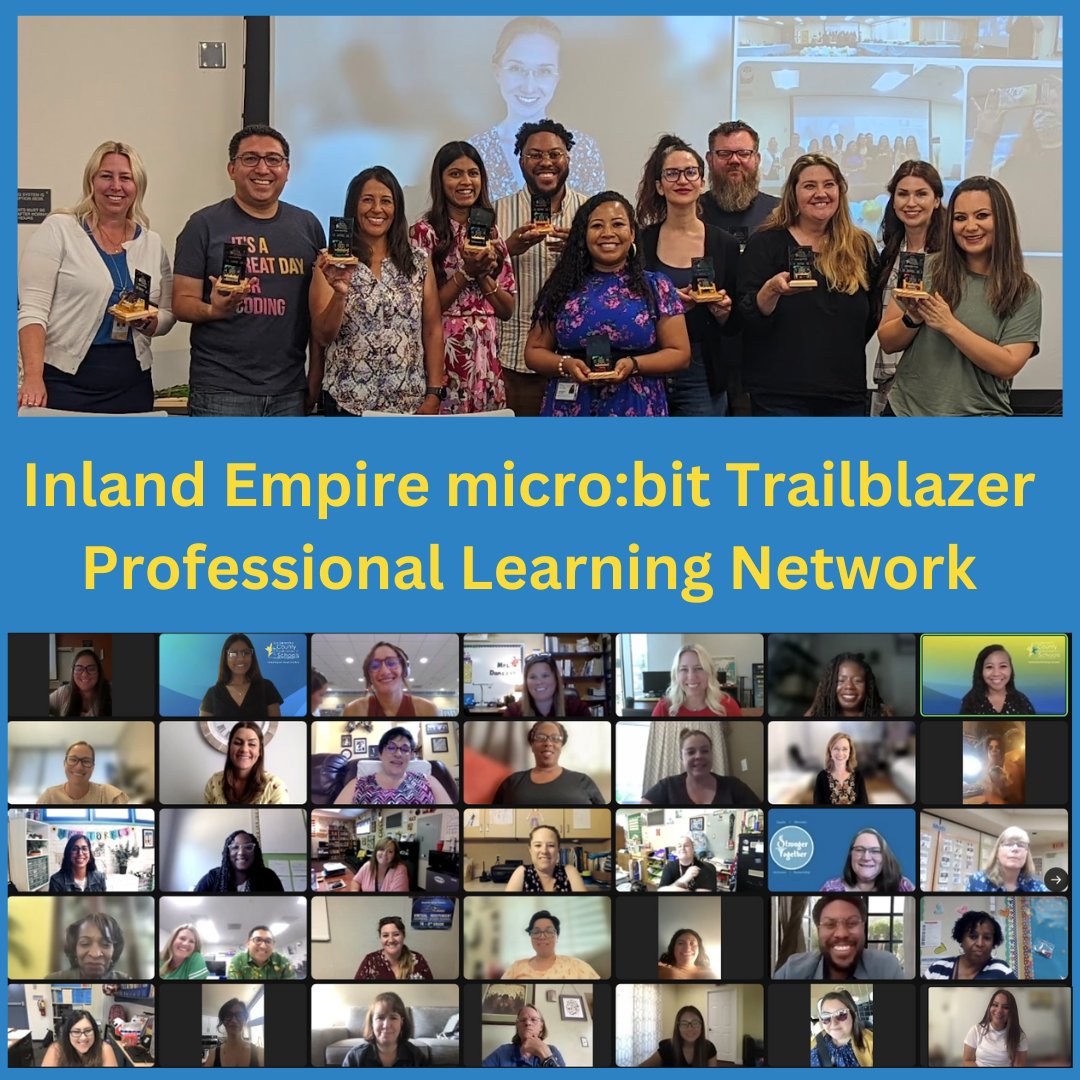 microbit_edu's tweet photo. 🎉 to teacher leaders at @SBCountySchools &amp; @RCOE who've volunteered their #microbit expertise with Ss, colleagues, &amp; community over the last 2 years💫. Your commitment to broadening participation in #computerscience education &amp; encouraging creation for social good is so valued🙏 https://t.co/Fr12hbMbk5