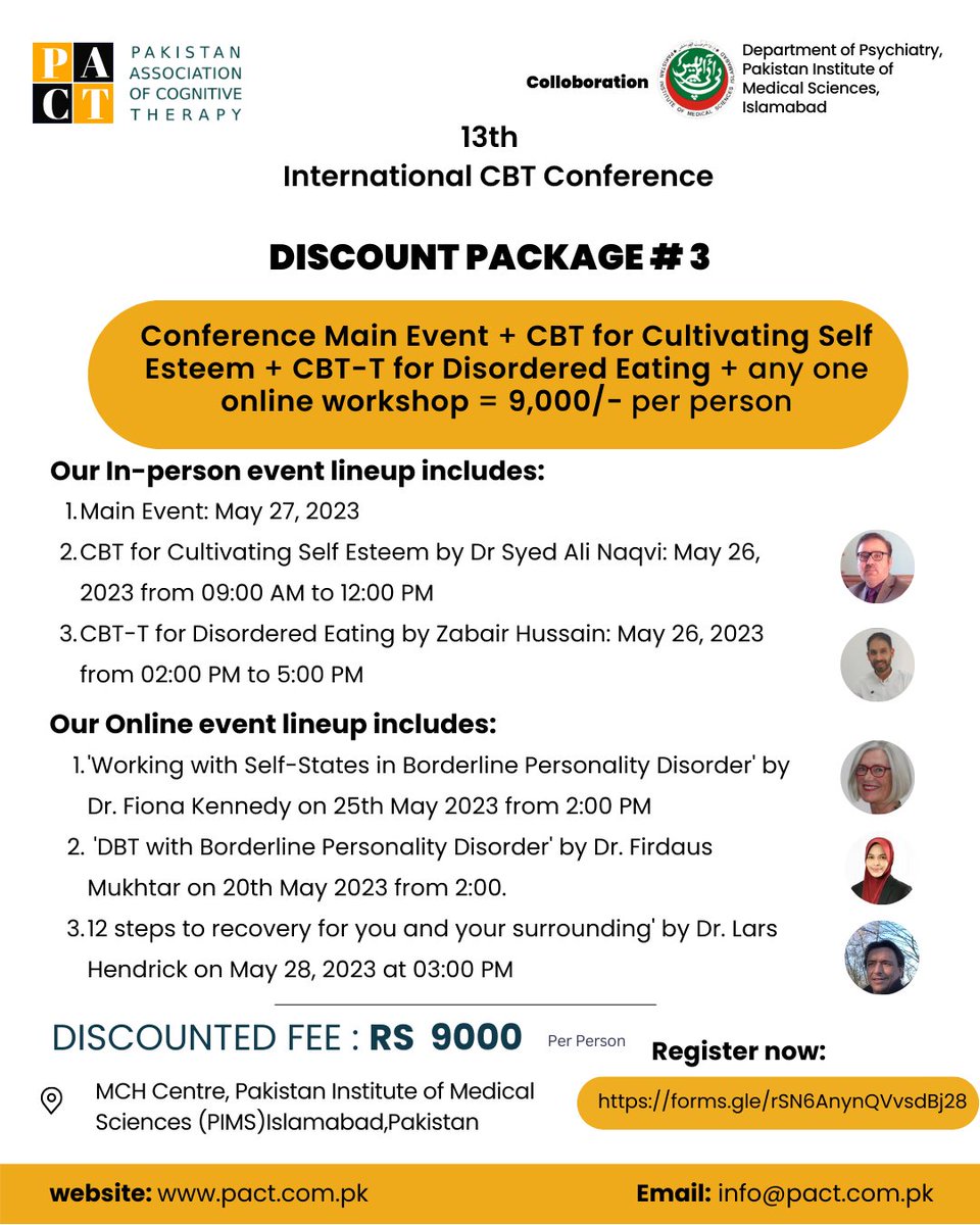 pactpakistan's tweet photo. 🌟 Elevate your learning with our exclusive #discountpackages for the 13th PACT International CBT Conference! 🌟 Featuring the conference's main event, and in-person and online workshops at discounted rates. 

Register now: https://t.co/8iPvLNgA7U 
#CBTConference #PACT #cbt https://t.co/177efAHm9u