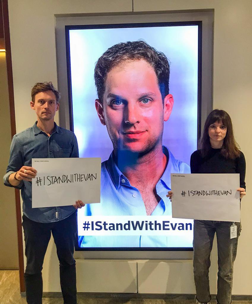 IsabelColes's tweet photo. It’s been two weeks now since our friend and colleague, Evan Gershkovich, was wrongfully detained by Russia for doing his job. We stand with Evan and his family in demanding his immediate release #IStandWithEvan @WSJ https://t.co/r0jq3bsgzv