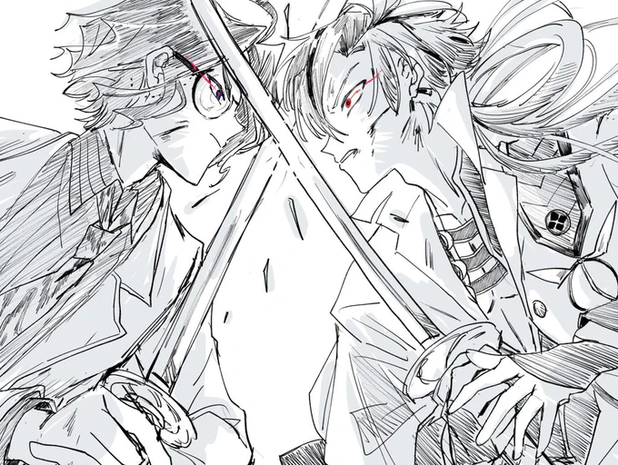 師弟揃って刀持ってるのカッコ良いので是非とも白刃戦してほし～!!(ペンラ)の絵 