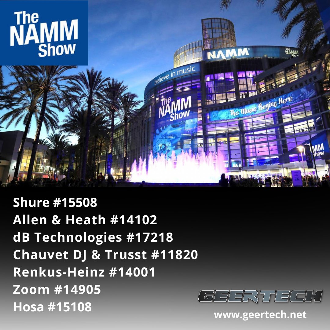GeerTech's tweet photo. Join us at the #NAMMShow for product demos from @shure, @allen_heath, @dBTechnologies, @ChauvetDJ, @ChauvetTrusst, @RenkusHeinz, @ZoomSoundLab, & @HosaTech https://t.co/PK1cZLHNNA
#NAMM #ProAudio #LiveEvents #commercialaudio #networkedaudio #GeerTalk #GeerTech #AudioGeer https://t.co/46XYI9EMS1