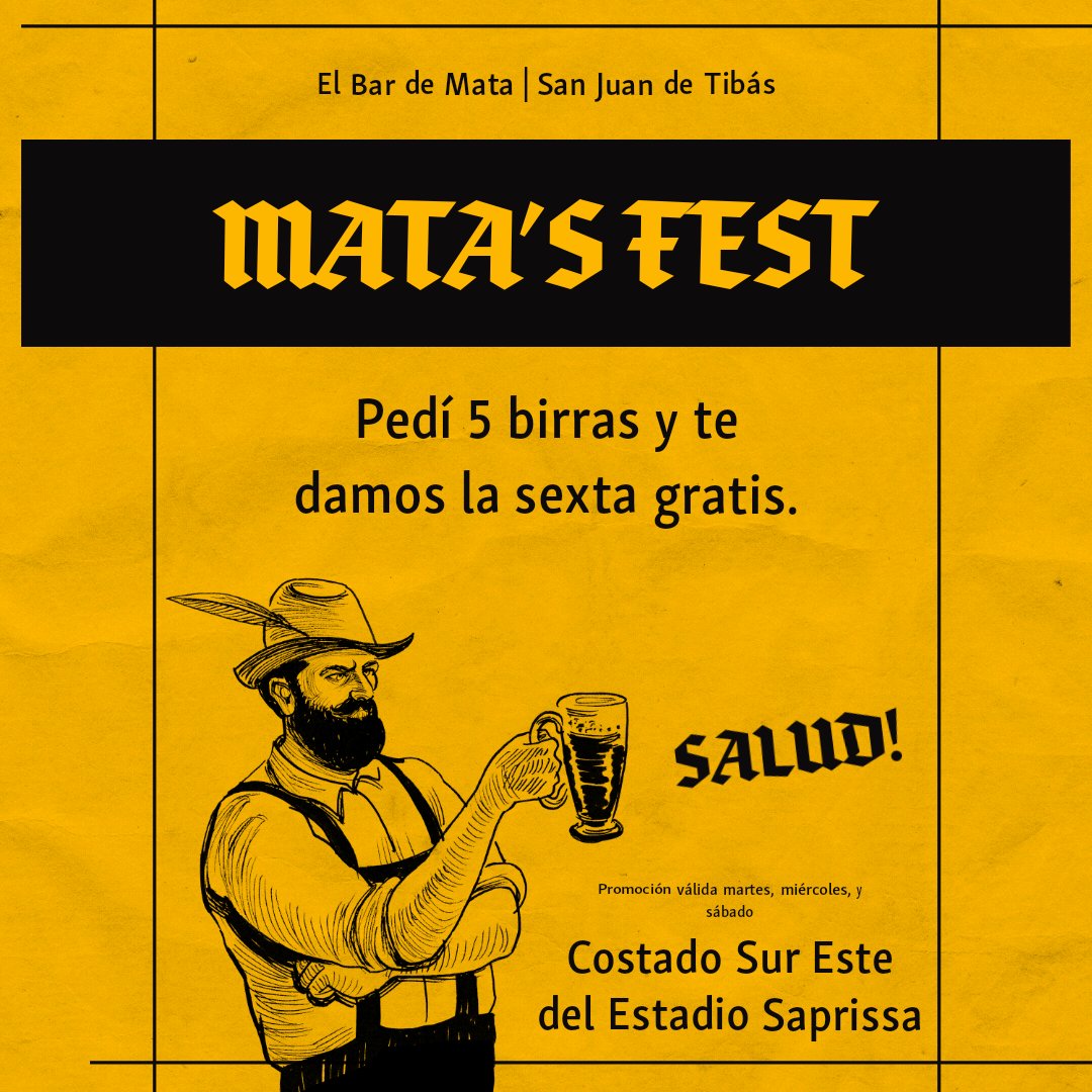 bar_mata's tweet photo. 👉Este Martes, Miércoles, y Sábado.
El Bar de Mata💪😎🍻🥃🍽️🤤😋
📍Costado Sur Este del Estadio Saprissa en Tibás.
🕓Abrimos a las 4pm.
*No aplica cuando hay evento en el estadio Saprissa. No aplica en conjunto con otras promociones. No se pueden mezclar diferentes cervezas. https://t.co/I6JipO2AP0