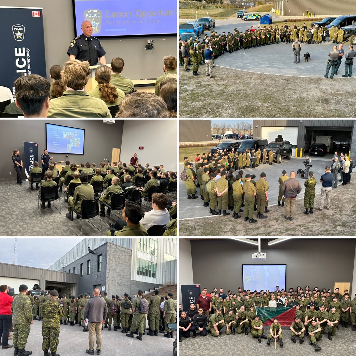 BarriePolice's tweet photo. Last night, #BarriePolice was pleased to host visitors to the Barrie Simcoe Emergency Services Campus from the 2919 Royal Canadian Army Cadet Corps (Grey and Simcoe Foresters). They were addressed by Chief Johnston, Recruiting and saw demonstrations by K9 and Tactical Support. https://t.co/HGO5Cowi1L