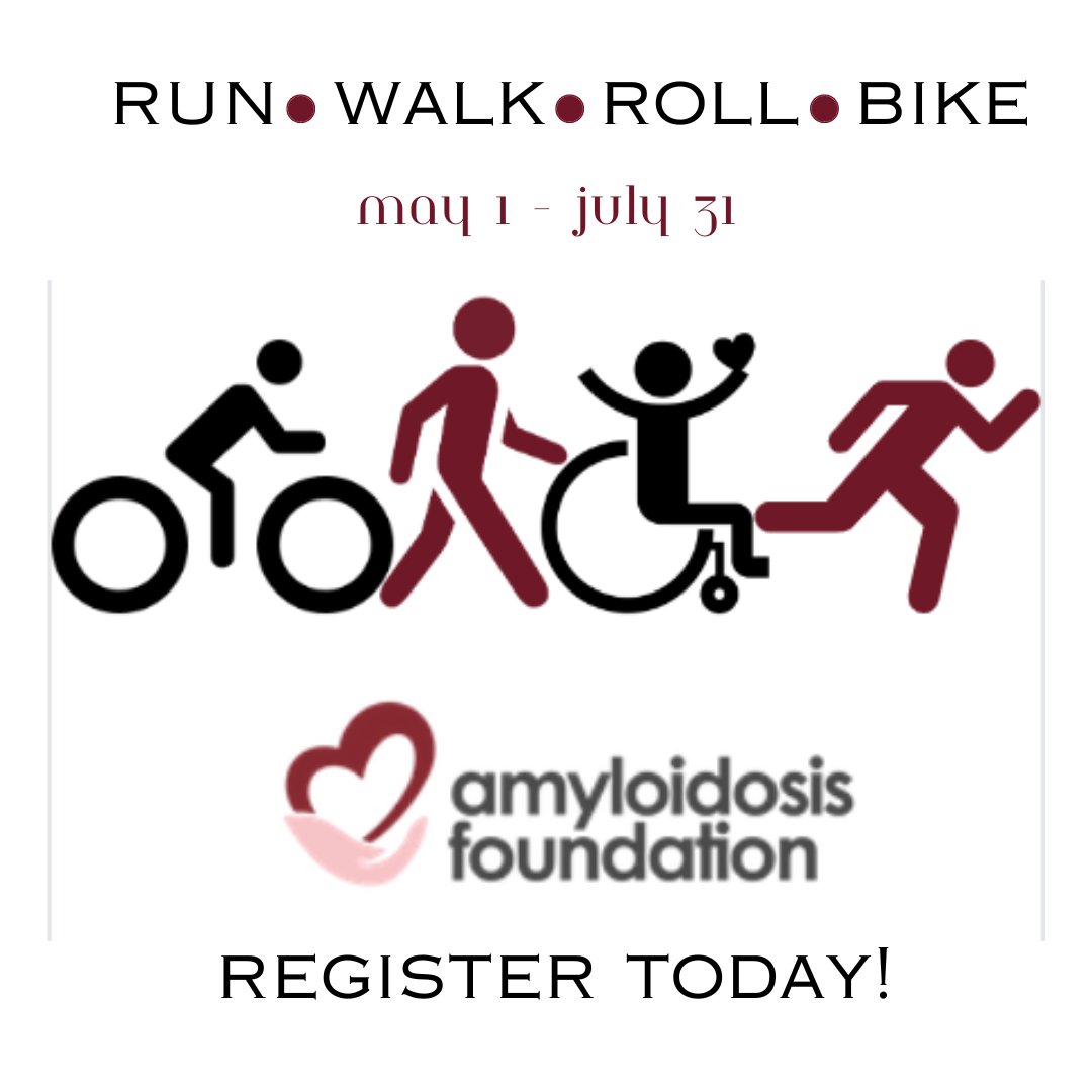 Amyloidosisfdn's tweet photo. Run, walk, roll, or bike at your leisure to help raise awareness of amyloidosis!
Run/walk/bike/roll anytime between May 1, 2023 and July 31, 2023. REGISTRATION INCLUDES A T-SHIRT!
REGISTER HERE 📷
https://t.co/fwt6kQWDHV
#amyloidosis #Run23 #RunforYourLife https://t.co/aIr1j1rW47