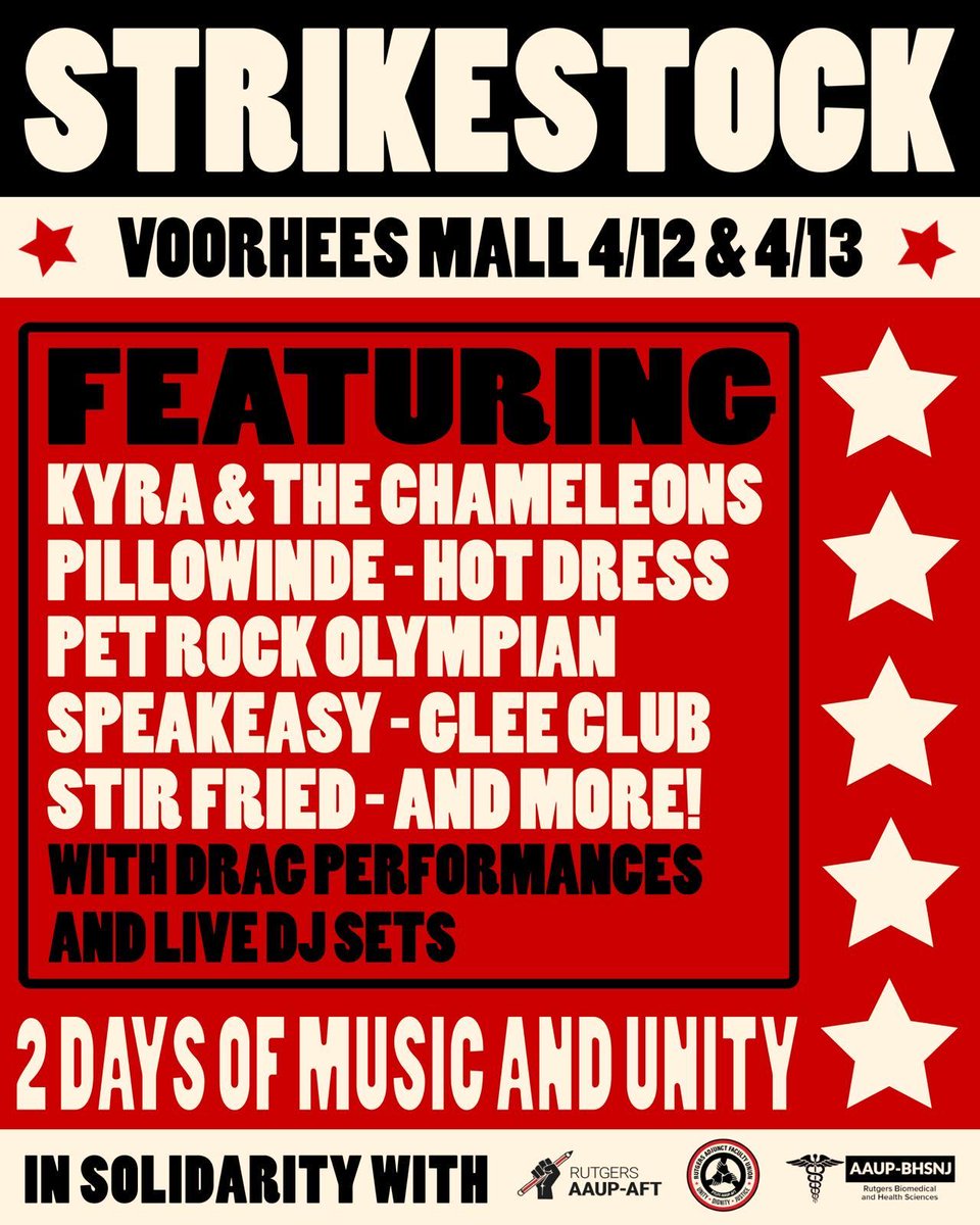 Rutgers AAUP-AFT Academic Worker Union (@ruaaup) on Twitter photo New Brunswick!! Turn out to Voorhees mall today and tomorrow for #Strikestock! There will be musical performances, drag queens and live DJ sets in support of @RUOnStrike! 2 Days of Music and Unity π€π΅πΊππ₯ @rutgersgradsunited <a href="/ruaaup/">Rutgers AAUP-AFT Academic Worker Union</a> New Brunswick!! Turn out to Voorhees mall today and tomorrow for #Strikestock! There will be musical performances, drag queens and live DJ sets in support of @RUOnStrike! 2 Days of Music and Unity π€π΅πΊππ₯ @rutgersgradsunited <a href="/ruaaup/">Rutgers AAUP-AFT Academic Worker Union</a>