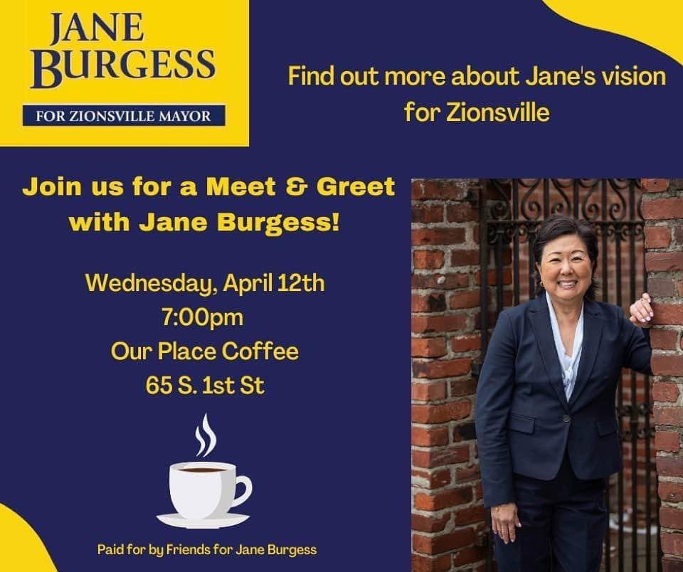 JaneForZville's tweet photo. Reminder - Jane will be at Our Place Coffee this evening at 7pm. Please pick up a ticket at Our Place Coffee in advance. If you can’t make it by the shop, please email Brianna at brianna@ourplacecoffee.com and she will hold a ticket for you. #janeforzvillemayor #earningyourvote https://t.co/O83CpV2Dul