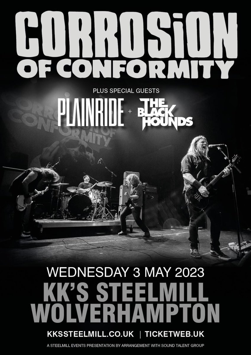 We are opening for <a href="/Corrosion/">corrosion</a> of Conformity and @plainride when they hit the Wolverhampton leg of their European tour.

See you all back at <a href="/kkssteelmill/">Kkssteelmill</a> on Wednesday 3rd May!

#HeavyMetal #livemusic #gig #liveshows #Announcements