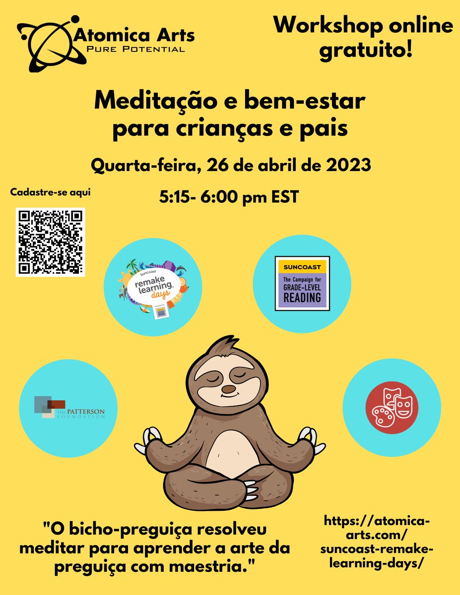 Atomica Arts (@atomicaarts) on Twitter photo Invista em sua saúde mental com meditação. Como? Confira este evento GRATUITO e inscreva-se!
forms.gle/gCeX7D98oAzzjq…
—-
#RemakeDays #SuncoastRemakeDays #free #MeditationForFamilies #FamilyMeditation #MindfulHome
<a href="/ThePattersonFdn/">The Patterson Foundation</a> <a href="/remakelearning/">Remake Learning</a> <a href="/SuncoastCGLR/">Suncoast GL Reading</a> <a href="/remakedays/">Remake Learning Days</a> Invista em sua saúde mental com meditação. Como? Confira este evento GRATUITO e inscreva-se!
forms.gle/gCeX7D98oAzzjq…
—-
#RemakeDays #SuncoastRemakeDays #free #MeditationForFamilies #FamilyMeditation #MindfulHome
<a href="/ThePattersonFdn/">The Patterson Foundation</a> <a href="/remakelearning/">Remake Learning</a> <a href="/SuncoastCGLR/">Suncoast GL Reading</a> <a href="/remakedays/">Remake Learning Days</a>