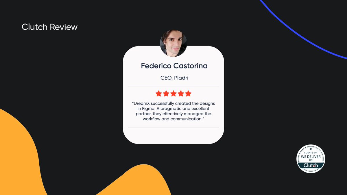 We are thrilled to share our latest Clutch review from Federico Castorina, CEO, Pladri. To find out more, check our Clutch profile 👋🏻 #dreamx #webdesign #clutch #clutchreview #software #webdesignagency #uxdesign