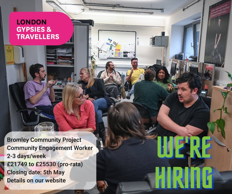 LondonGypsyTrav's tweet photo. Join our team! 
We are looking for a passionate and committed individual to join our team and be part of an exciting project working alongside Gypsy and Traveller communities in Bromley, as a Community Engagement Worker.
Deadline 5th May
More details here
https://t.co/Tgzefyv1Gf https://t.co/LB40N30NPi