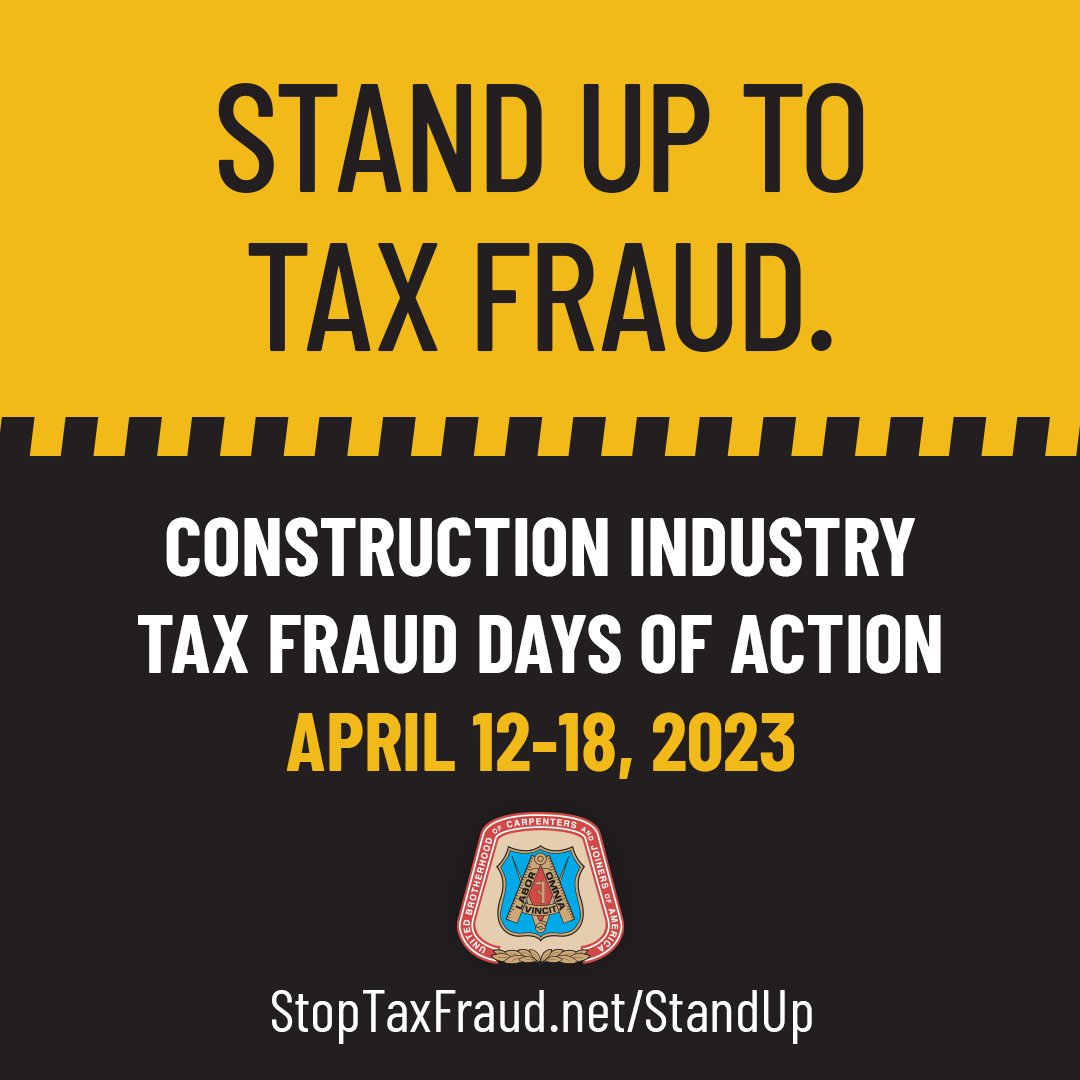 WSCarpenters's tweet photo. This week, the @UBCJA_Official &amp; #SWMSRCC are taking part in the #TaxFraudDaysofAction. We are standing up against crooked contractors to protect our communities and our jobs. 
#StandUpToTaxFraud #ImpactsMe #TFDOA #TFDOA2023 #JobsWagesBenefits #HumanTraffickingAwareness https://t.co/rtZW7Pn8LJ