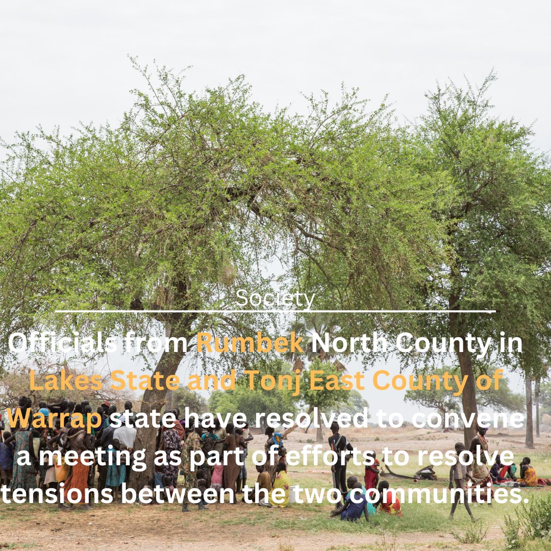 RadioMiraya's tweet photo. Officials from Rumbek North County in Lakes State and Tonj East County of #Warrap state have resolved to convene a meeting as part of efforts to resolve tensions between the two communities. It will be held next week and will try to understand the dynamics of the two communities. https://t.co/5gaHyYL3Hy