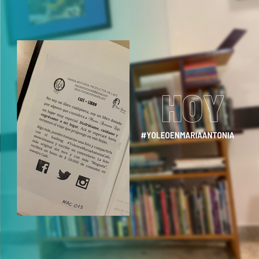 MariaAntoniaCaf's tweet photo. Sabemos que lees en María Antonia, así que te invitamos a usar el Hashtag #YoLeoenMariaAntoniaCafe con una fotografía y un comentario en donde nos menciones @mariaantoniacafe para participar cada mes por el bono de consumo. Cada libro de nuestra biblioteca te invita a participar https://t.co/9aM7dN0zcG