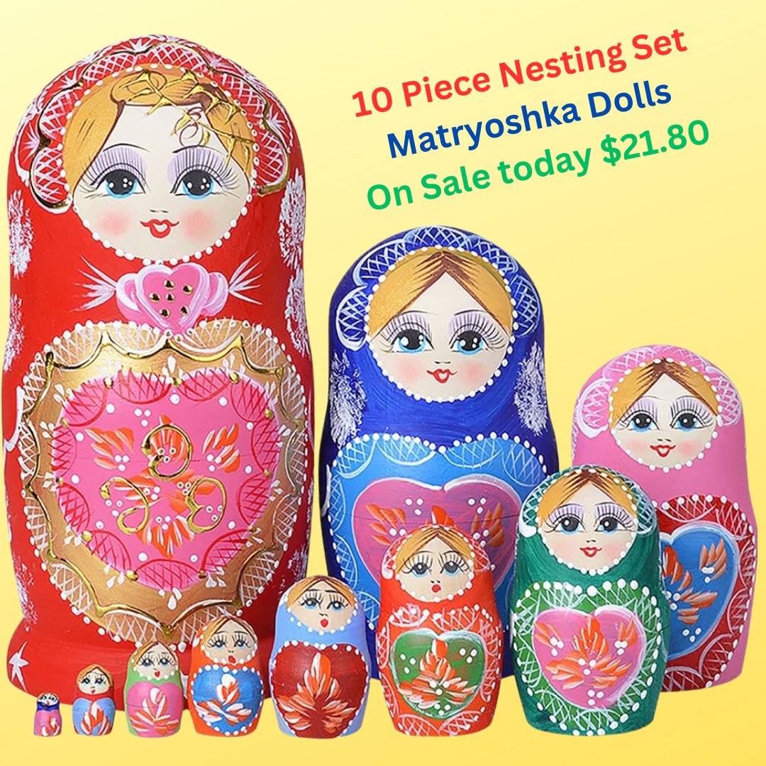 DollsplusBears's tweet photo. #nestingdolls #matryoshka #matryoshkadoll #russiandolls #toys Matryoshka Dolls
Details: Nesting dolls are carved from a single piece of wood, broken down into pieces. It is then hand carved and hand painted. Traditional russian work of art. https://t.co/gcjoUnl7m7 https://t.co/Dl1xQh2Bdw