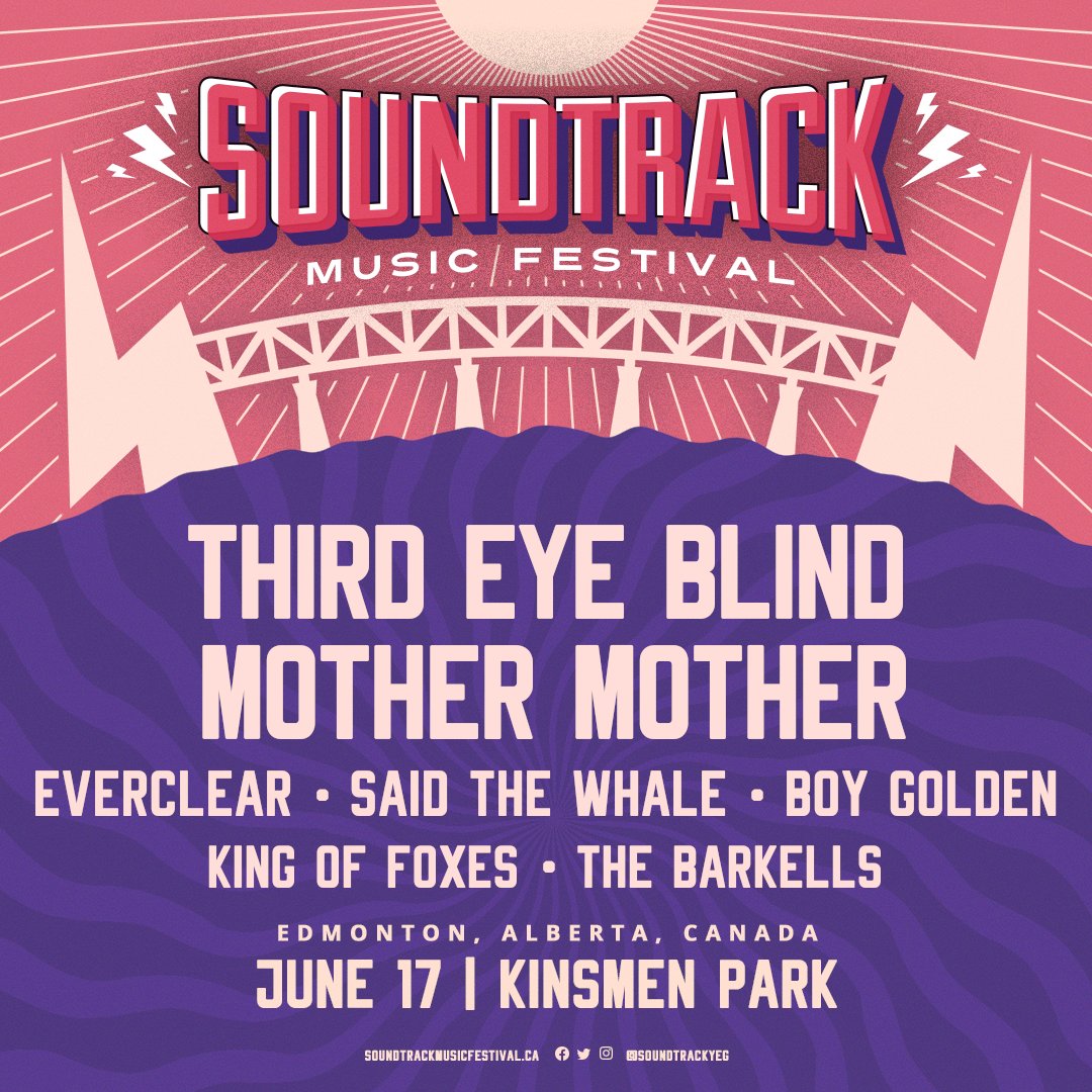 Single day tickets now on sale for <a href="/SoundtrackYEG/">Soundtrack Music Festival</a> 2023! 2 day tickets remain on sale too.
Can't wait to light it up with <a href="/ThirdEyeBlind/">Third Eye Blind</a>  <a href="/mothermother/">Mother Mother</a> <a href="/EverclearBand/">Everclear</a> <a href="/saidthewhale/">Said The Whale</a> @boygoldenmusic!
Tickets: tickets.soundtrackmusicfestival.ca/smf2023
#YEG #edmonton #musicfestival