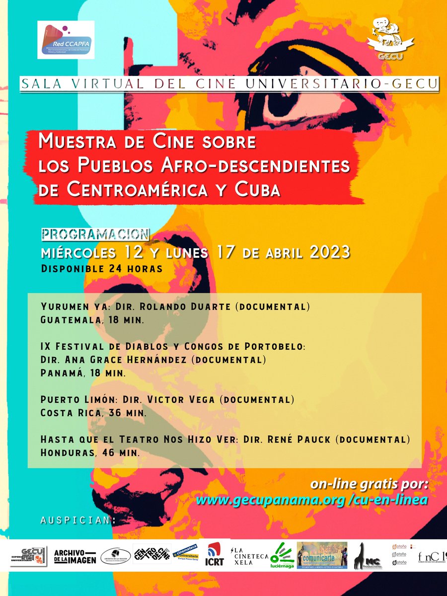 RCcapfa's tweet photo. Muestra de Cine sobre los pueblos Afrodescendientes de Centroamérica y Cuba. Miércoles 12 y lunes 17 de abril.  @alfonso_noya @wrr2 @XeniaLpez7 @MarthaFerriol @AlexandraFalla @RCcapfa @ICRT @Ibermemoria @fundacion_cine https://t.co/RMnI2ZxBA3