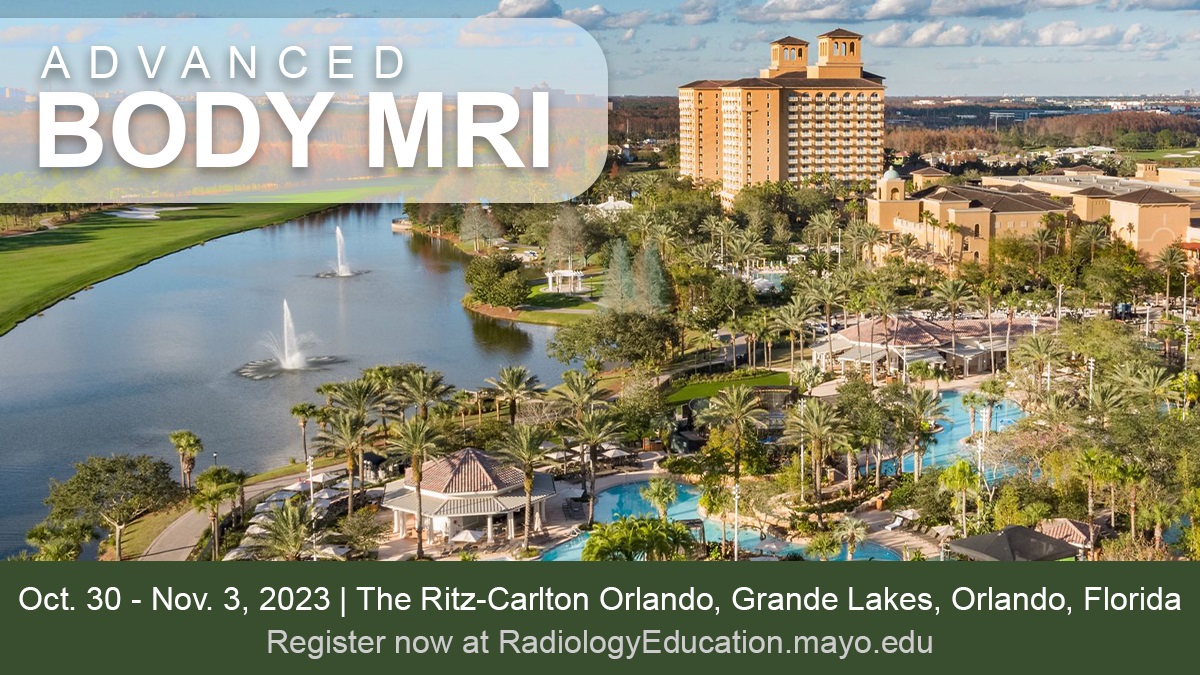 Mayo_RadCME's tweet photo. Experience a 5 day course highlighting state of the art MR techniques for imaging with @MayoRadiology experts, and revel in all that The Ritz-Carlton, Orlando, Grande Lakes, has to offer. #BodyMRI #RadCME #RadRes #MedEd
https://t.co/kky8imq6Nu https://t.co/oLWPOQ7nd6