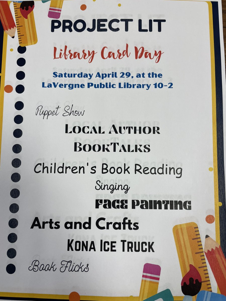 Come to LaVergne Public Library to signup for a library card and enjoy the fun!!