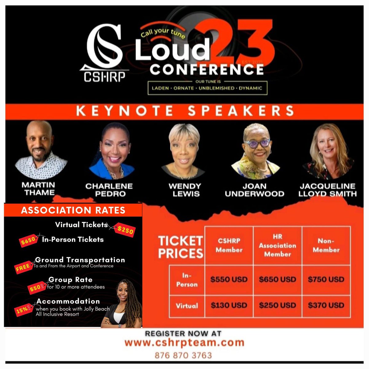 HRMATT1's tweet image. The names of the keynote speakers have been announced for the LOUD23 Conference put on by Caribbean Society for HR Professionals (CSHRP) and taking place in Antigua and Barbuda, from May 10th-12th.

See the attached flyers for details.

#LOUD23
#CSHRP
#HRMATT
