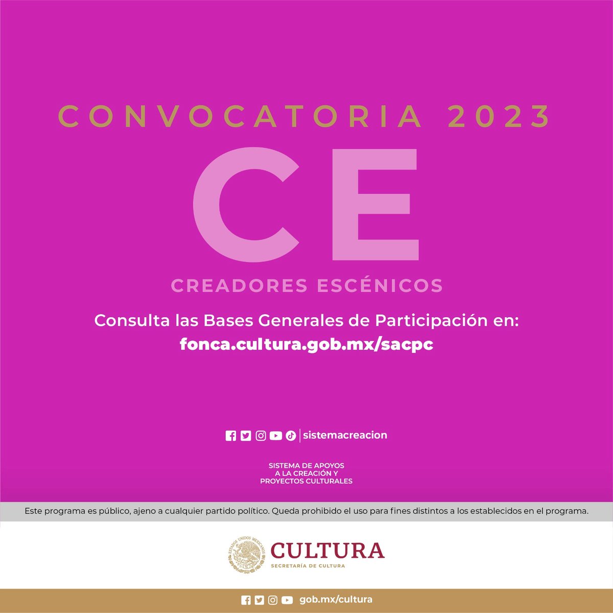 Cultura_Morelos's tweet photo. 📣 #Convocatorias2023
🔸 Sistema Nacional de Creadores de Arte (#SNCA) ➡️ https://t.co/0Ctz5x0jKV
🔸 Creadores Escénicos (#CE) ➡️ https://t.co/quHH6D2P2P
🔸 Creadores Escénicos (#ENARTES) ➡️
https://t.co/4fYkarXTnH
@cultura_mx #FONCA #Morelos https://t.co/m4UqqnsxEX