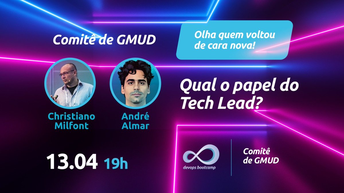 cmilfont's tweet photo. Falamos tanto sobre novos papéis do Tech Lead nas últimas semanas que resolvemos fazer um episódio especial do Comitê de GMUD com participação especial do @andrealmar_  em conjunto com a comunidade @bootcamp_devops 
Nessa quinta, as 19h, se programa!
https://t.co/GsZUFcIaUF https://t.co/FBPEeIj4NG