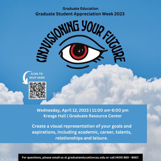 CAUGradPrograms's tweet photo. Stop by the GRC today to craft a vision of who you are and who you will be! The only difference between right now and the future is a single second, take a moment to (in)vision your future with us. https://t.co/eAqlsbVenE