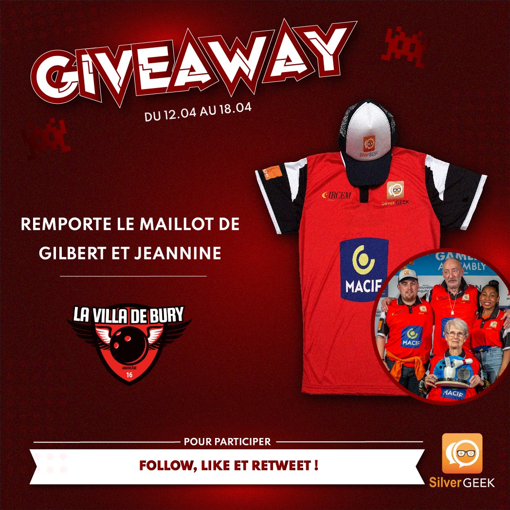 🎁#Giveaway🎁

Remporte le maillot de Gilbert et Jeannine, vainqueurs ce week-end à la <a href="/GamersAssembly/">Gamers Assembly</a> 

➡️Follow @silvergeekfr
➡️Like ce tweet ♥️
➡️RT ce tweet ♻️

📅T.A.S le 18/04
Un second maillot est à gagner sur notre Instagram !