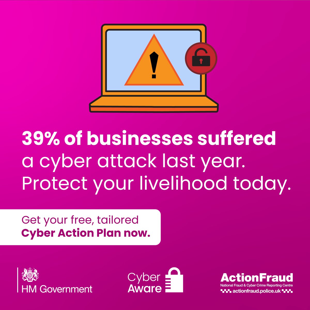 The <a href="/NCSC/">NCSC UK</a>'s Cyber Aware campaign helps sole traders, micro businesses and small organisations stay safe online.

Take two free and simple steps to help protect yourself from cyber threats: ncsc.gov.uk/news/ncsc-laun…

#CyberAware