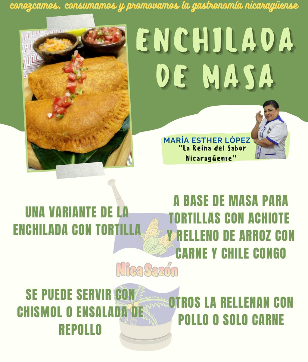 MariaEstherNica's tweet photo. NicaSazoneros conozcamos, consumamos y promovamos la gastronomía nicaragüense.
😋Enchilada de masa
#PolloRico https://t.co/ObeZfBqLFJ