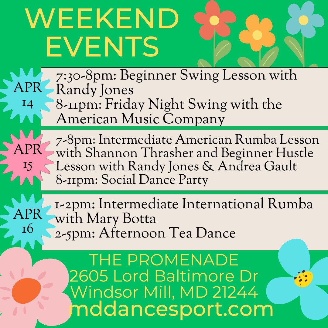 MDYogaDoc's tweet photo. Don't miss another dance-filled weekend!

You can visit #thePromenade #DanceStudio at 
https://t.co/oLO6Ub4XO2!

#dancestudios #marylanddance #ballroom #danceevents #ballroomdance #socialdance #socialdancing #danceclasses #danceparty #danceclass #latindance #swingdance https://t.co/aoWv5Fh4GR