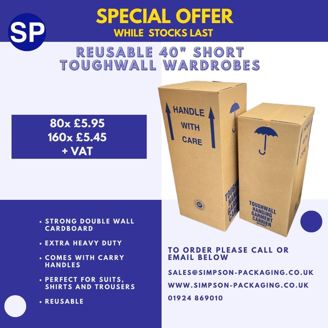SalesSimpson's tweet photo. SPECIAL OFFER!

Extra Heavy Duty Toughwall Short Wardrobe Cartons

To order:
📞 01924 869010
📧 sales@simpson-packaging.co.uk
🌐 https://t.co/Ew2hXa1GkY https://t.co/2Zl7nzXcX0