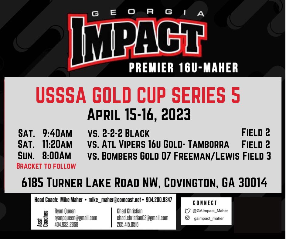 Georgia Impact - Maher (@gaimpact_maher) on Twitter photo We are playing this weekend in the <a href="/USSSAFastpitch/">USSSA Fastpitch</a> Gold Cup Series 5 this weekend ๐๐ We are playing this weekend in the <a href="/USSSAFastpitch/">USSSA Fastpitch</a> Gold Cup Series 5 this weekend ๐๐