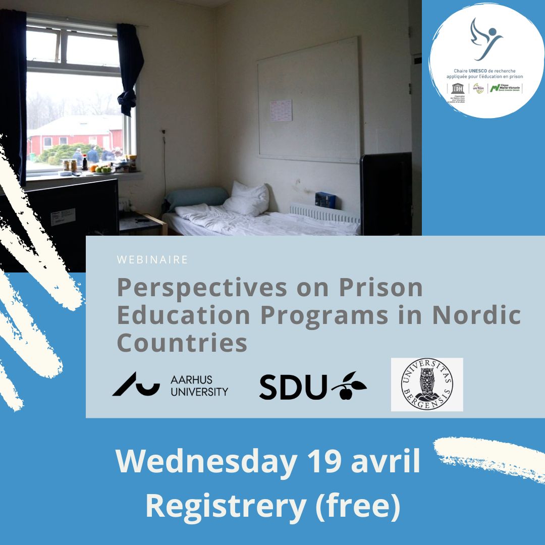 unesco_prison's tweet image. 📌Webinar @unesco_prison
| Perspectives in #Education in #Prison : #Nordiccountries #openprisons 🔓
@ArveEgil|University of Bergen,
@lindaKjaerMinke|University of Southern Danemark,@AnetteStorgaard| Aarhus University👉     us02web.zoom.us/webinar/regist…