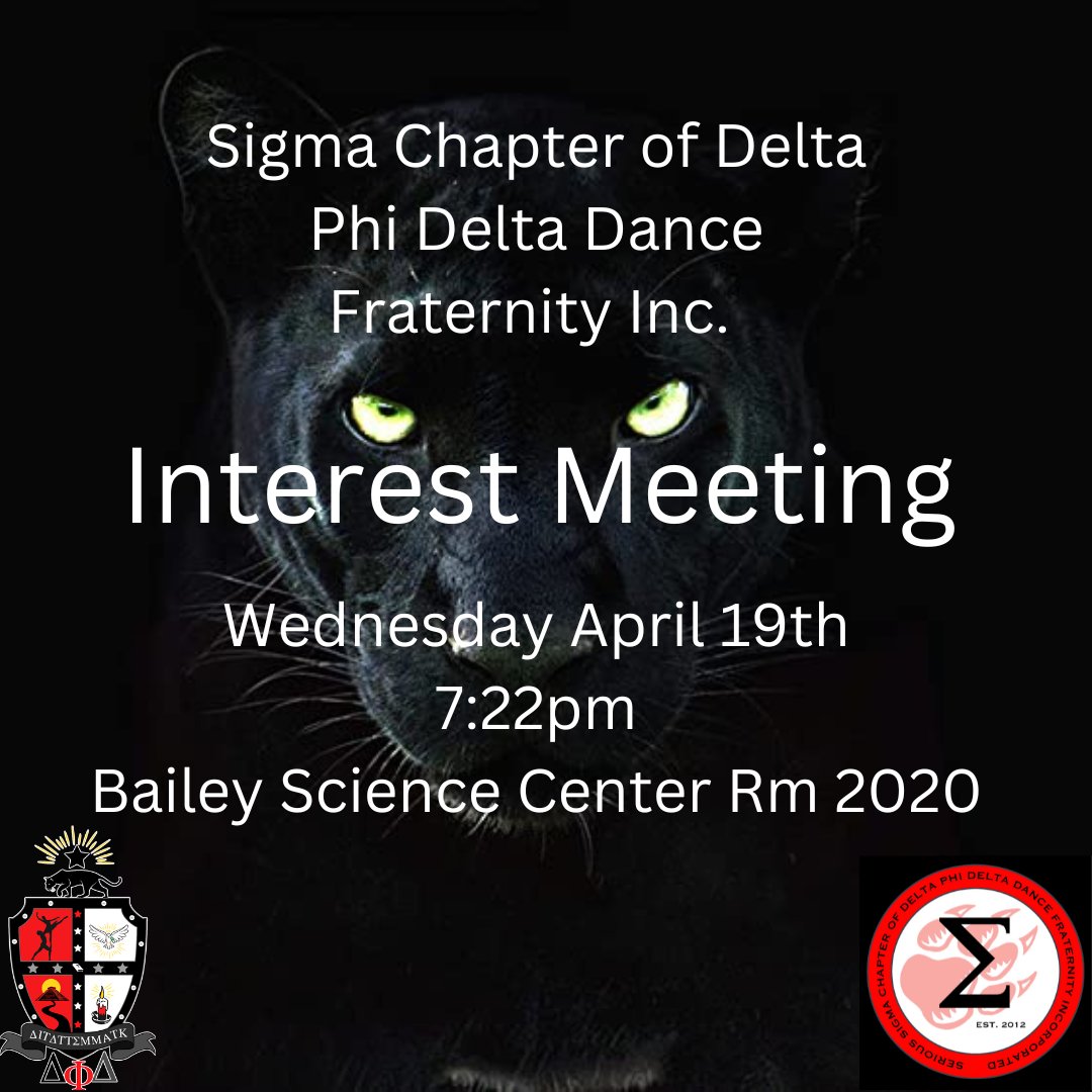 DPhiDSigma's tweet photo. Would you like to be a Panther? 🐾 Come find out how to become a member of our Dance Fraternity. 

Business Casual Attire https://t.co/iETh8On2Z2